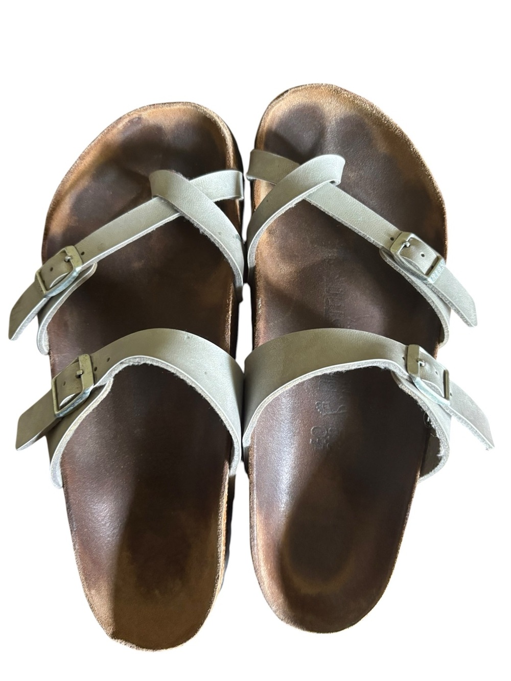 Birkenstock Women's Sandals Light Gray Straps Brown Footbed